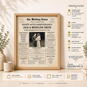 60th Anniversary Newspaper Poster Decorations, 1966 Wedding Gift for Parents (Digital File) image 4