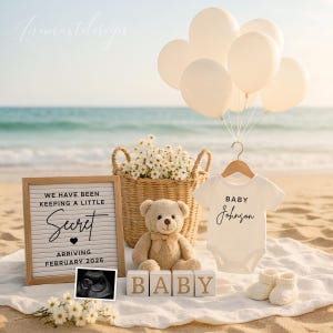 Sommer Schwangerschaft Ankündigung Digitale Baby Reveal für Social Media bearbeitbare Canva Vorlage