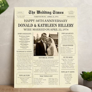 50th anniversary gift for parents, 50th anniversary newspaper personalized poster, 50th wedding anniversary decorations, DIGITAL FILE