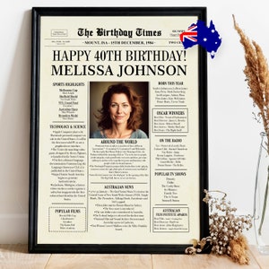 40th birthday gifts for women or men, 40th birthday newspaper poster, 40 year old birthday gift, 1984 birthday gift, back in 1984 australia
