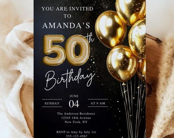 Elegant Gold 50th Birthday Invitation Template (Digital Download)