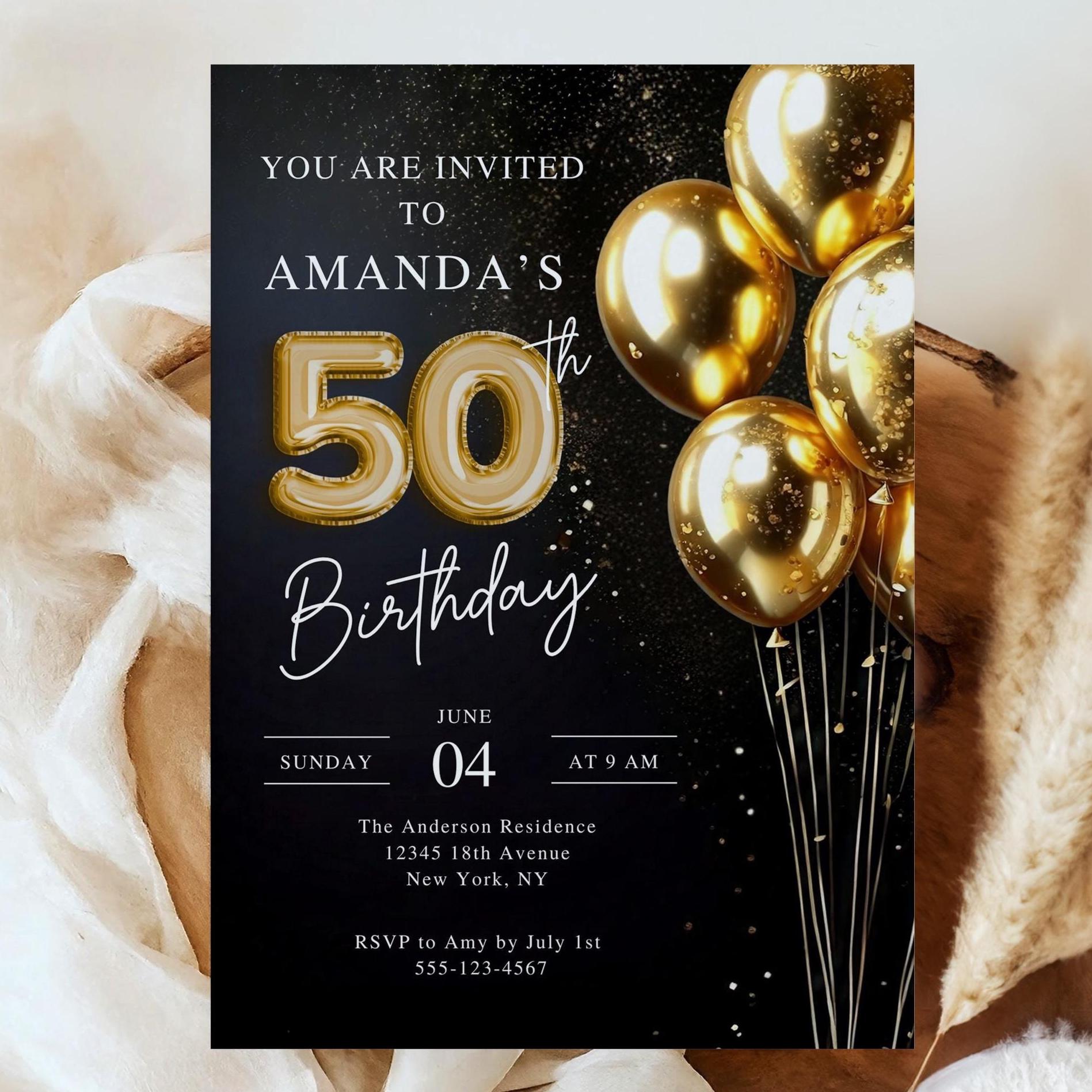Elegant Gold 50th Birthday Invitation Template (digital Download