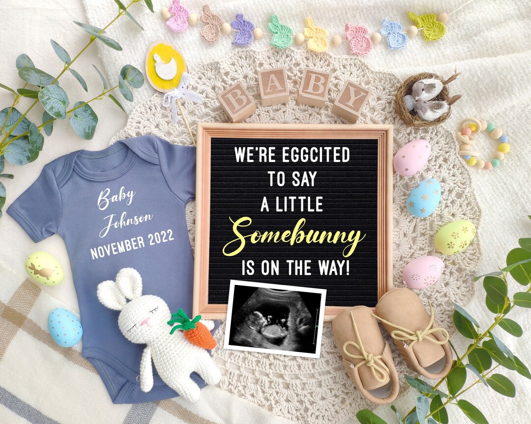 Easter Baby Announcement Digital, Bunny Pregnancy Announcement Template