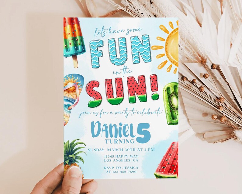 Summer Birthday Invitation: Fun in the Sun, Popsicle & Watermelon (Editable Template) image 9