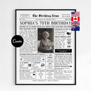 70th Birthday Editable Newspaper Canva Template 1956 Birthday Times Infographic Printable Gift 70 Year Old Present Party Poster Decoration