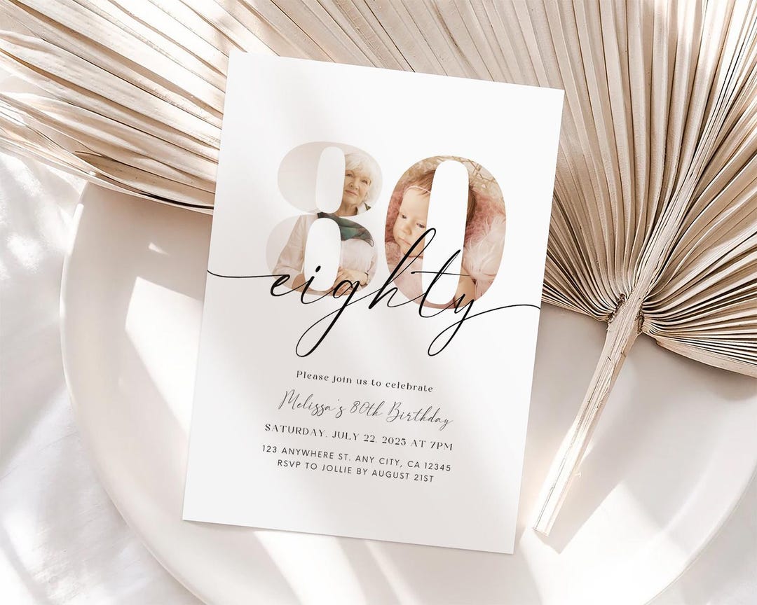 80th Birthday Invitation Template 80th Digital Invite Instant Download ...