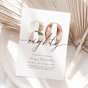 80th Birthday Invitation Template 80th Digital Invite Instant Download Eighty Year Old Minimalist Boho Eighteeth Birthday Printable Canva
