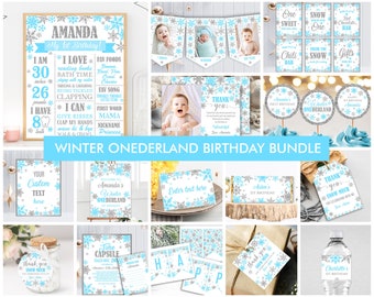 Decorazioni per la festa di compleanno di Winter Onederland: fiocchi di neve blu e argento (modello modificabile)