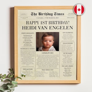 First Birthday Gift, 1st Birthday Newspaper, Baby First Birthday Gift, Back in 2024 Canada birthday poster, one year old girl or boy gift