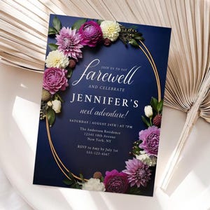 Bewerkbare afscheidsuitnodiging | Afdrukbare sjabloon Moody Floral Going Away-feestje, Moving Away digitale sjabloondownload van canva