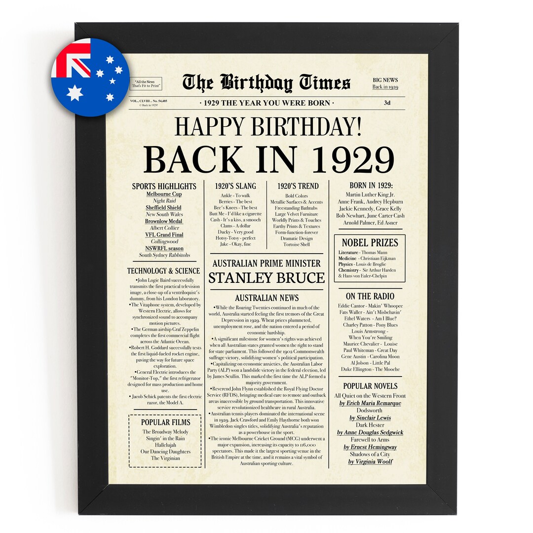 1929 AUSTRALIA, 95th Birthday Newspaper Print Australian, 1929 Birthday ...