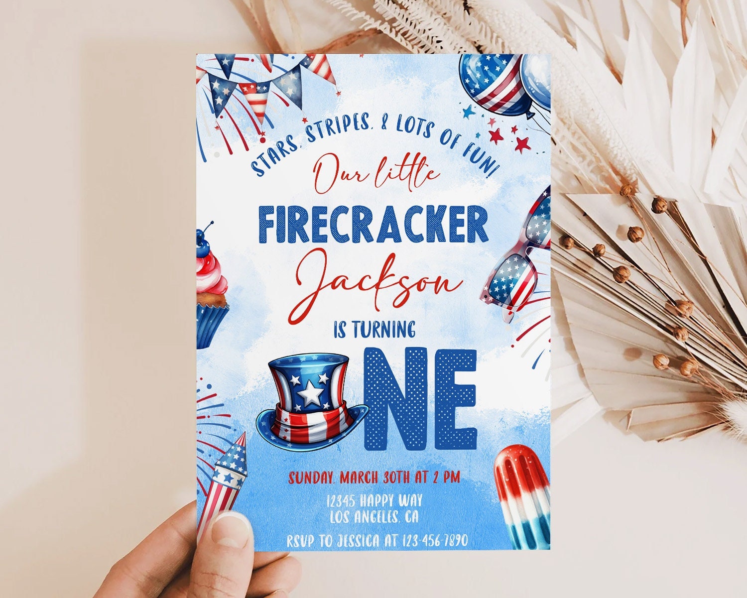 Firecracker 1st birthday invitation, Our little firecracker is turning one invitation, Firecracker invite Editable template - FC001