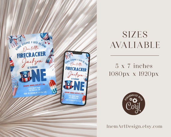 Firecracker 1st birthday invitation, Our little firecracker is turning one invitation, Firecracker invite Editable template - FC001