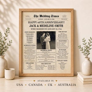 60th Anniversary Newspaper Poster Decorations, 1966 Wedding Gift for Parents (Digital File) image 1