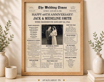 60th Anniversary Newspaper Poster Decorations, 1966 Wedding Gift for Parents (Digital File)