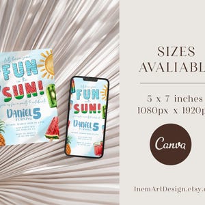 Summer Birthday Invitation: Fun in the Sun, Popsicle & Watermelon (Editable Template) image 3