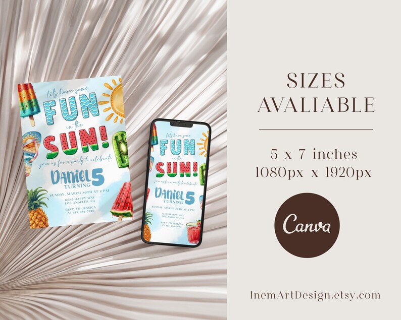 Summer Birthday Invitation: Fun in the Sun, Popsicle & Watermelon (Editable Template) image 3