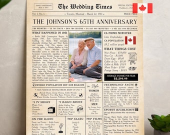 65th Wedding Anniversary Newspaper Poster, Canada 1961 Facts (Digital Download)