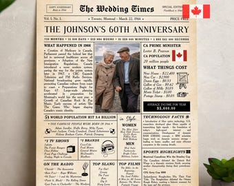 60th Wedding Anniversary Newspaper Poster, Canada 1966 Facts (Digital Download)