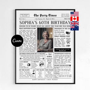 60th Birthday Editable Newspaper Canva Template 1966 Birthday Times Infographic Printable Gift 60 Year Old Present Party Poster Decoration