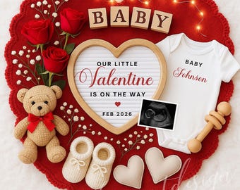 Valentine's Day Pregnancy Announcement: Editable Canva Template (Digital Download