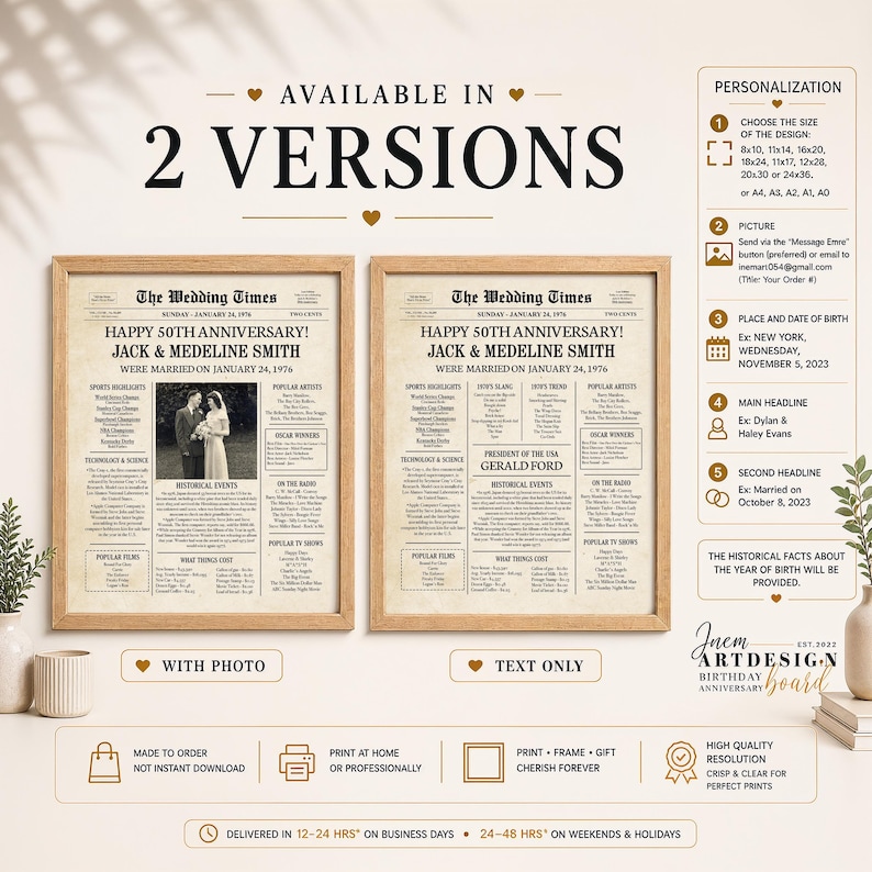 1976 Newspaper Poster – 50th Wedding Anniversary Gift for Parents (Digital Download) image 5