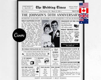Manifesto per il 50° anniversario di matrimonio, regalo di nozze del 1976 (modello Canvas)