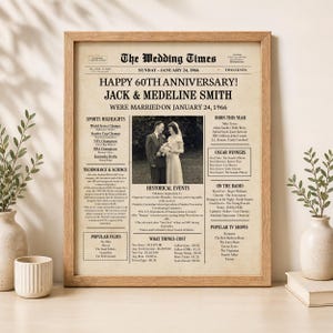 60th Anniversary Newspaper Poster Decorations, 1966 Wedding Gift for Parents (Digital File) image 2