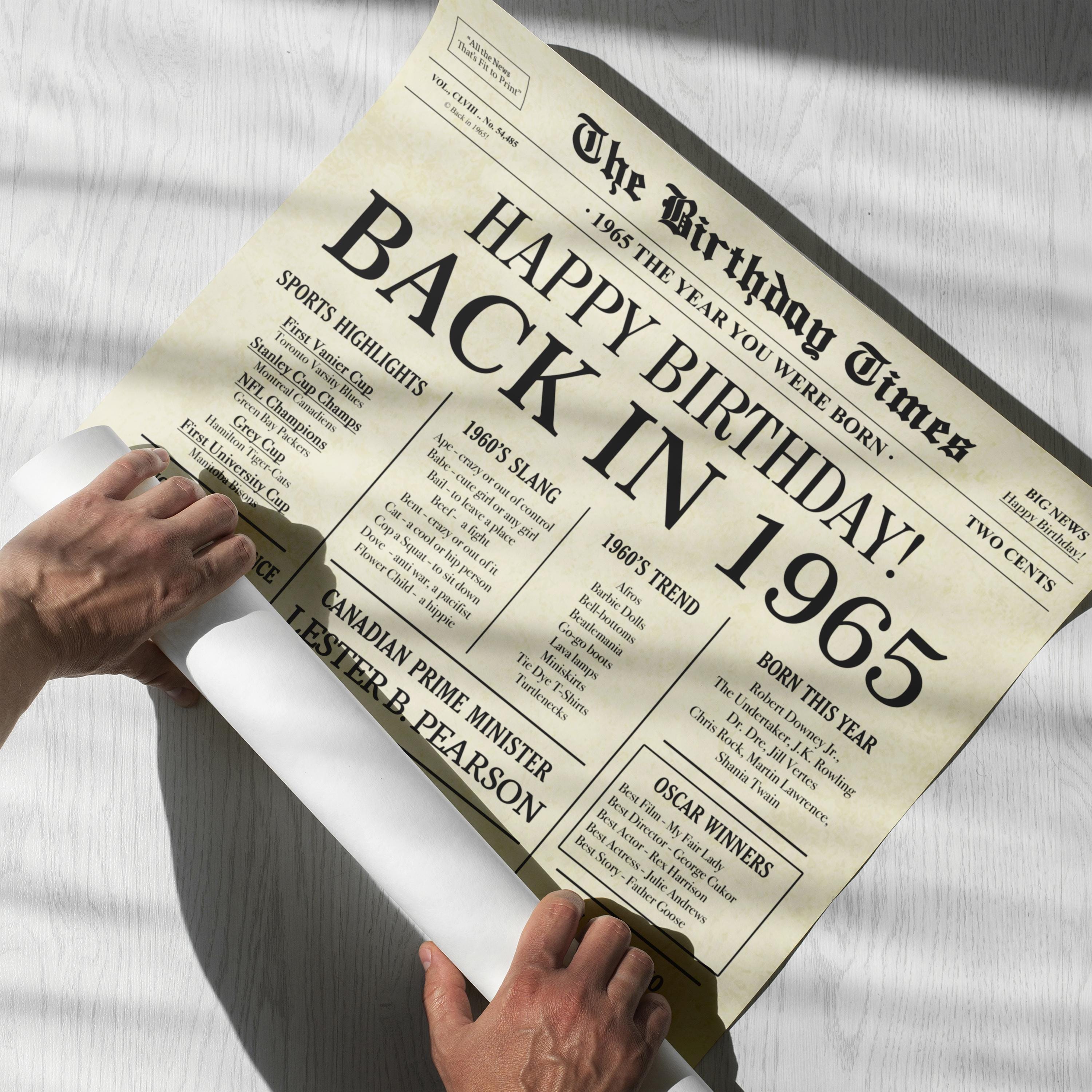 60th Birthday Newspaper Poster: Back in 1965 Canada (digital Download ...