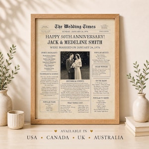 1976 Newspaper Poster – 50th Wedding Anniversary Gift for Parents (Digital Download) image 1
