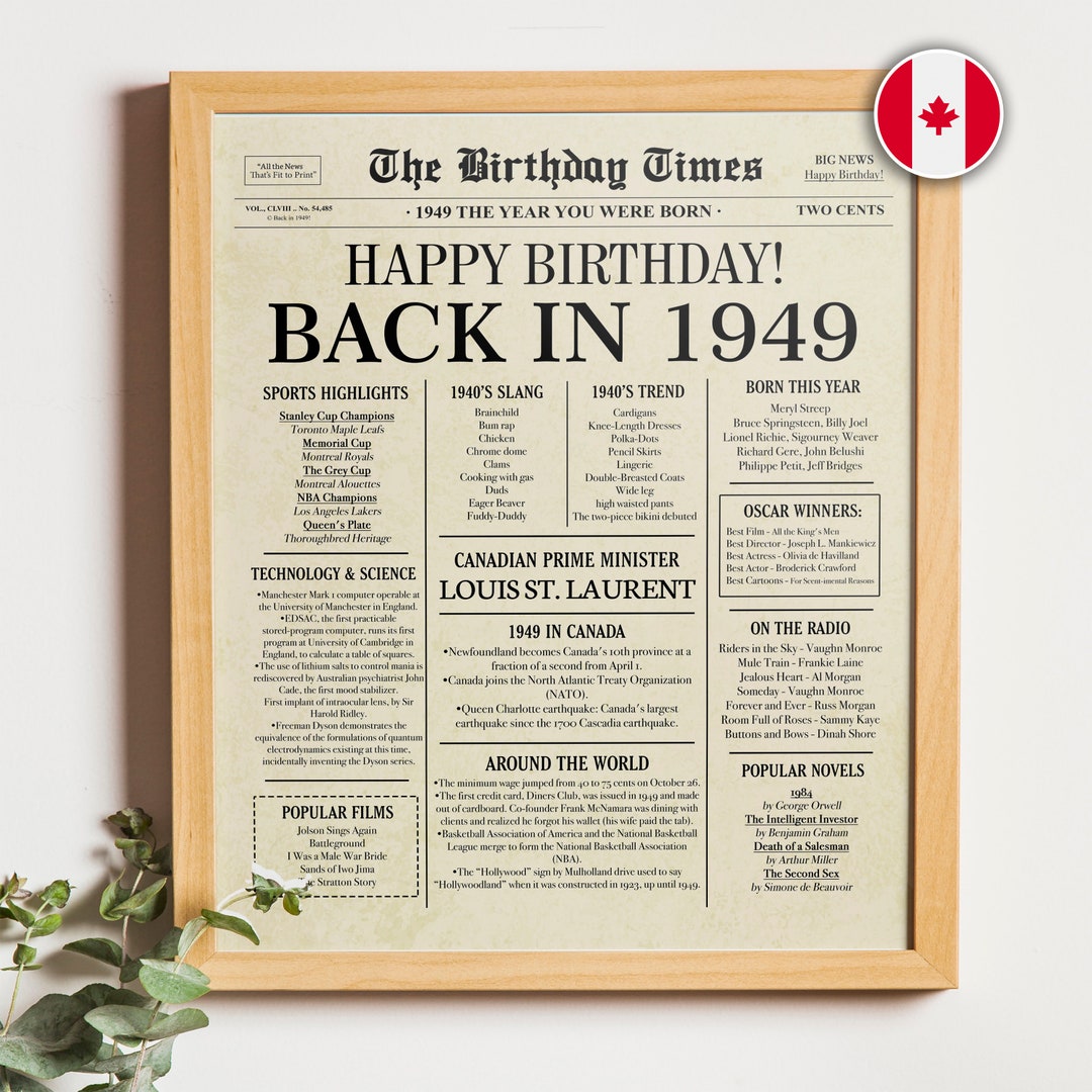back-in-1949-canada-75th-birthday-newspaper-sign-canadian-1949-birthday