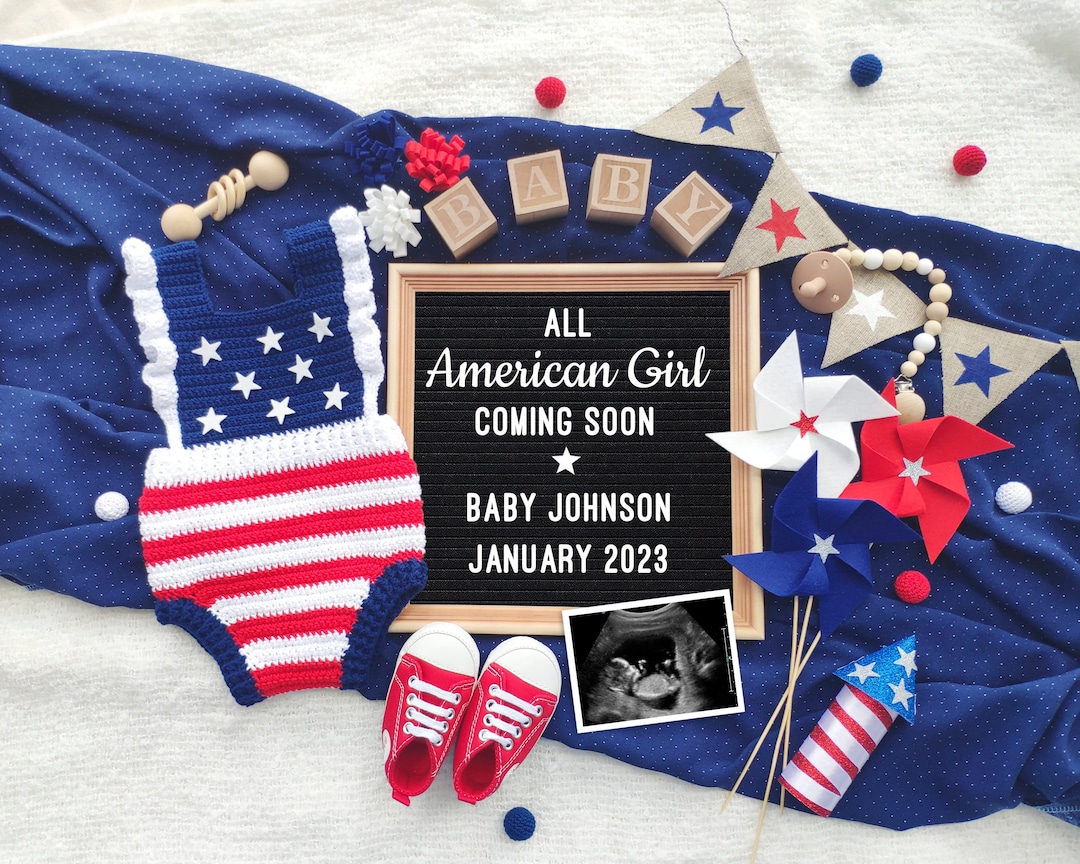 4th of July Pregnancy Announcement Digital, American Girl Baby ...