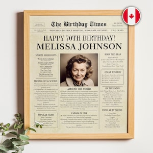 70th birthday CANADIAN Poster, 70th birthday Newspaper, 70th birthday decoration, 70th birthday gift for women or men, DIGITAL FILE