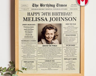 70th birthday CANADIAN Poster, 70th birthday Newspaper, 70th birthday decoration, 70th birthday gift for women or men, DIGITAL FILE