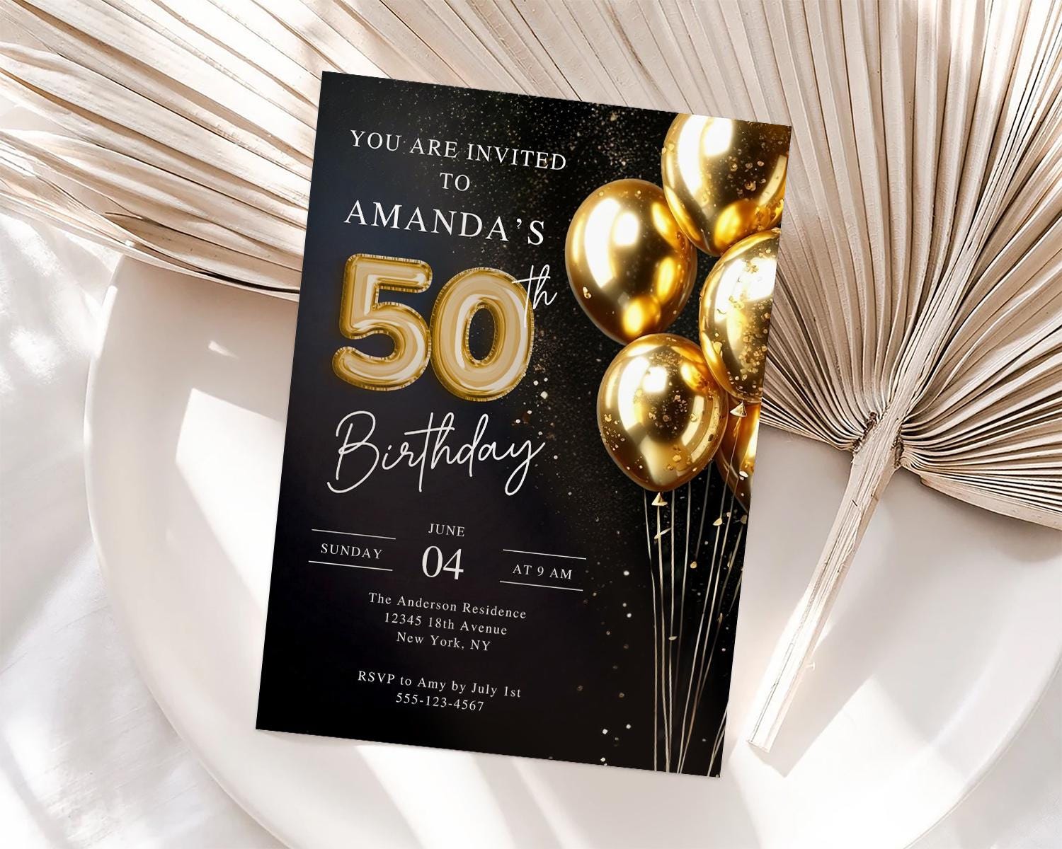 Elegant Gold 50th Birthday Invitation Template (digital Download
