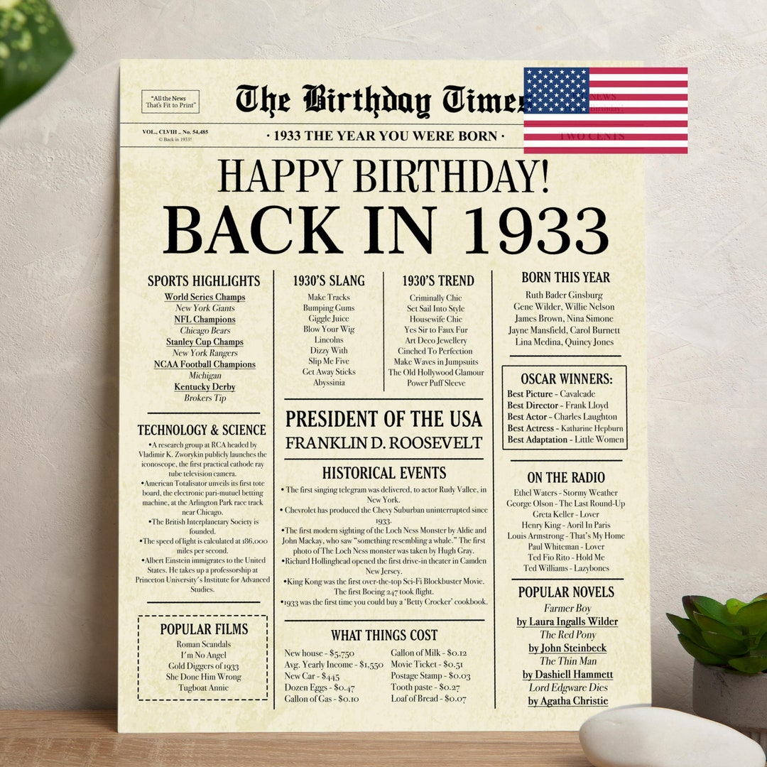 Back In 1933 Printable Free