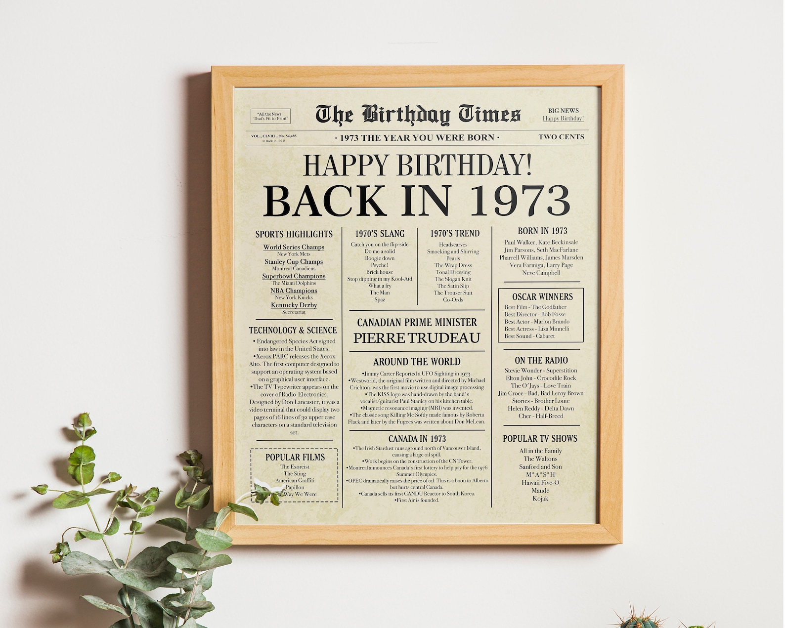 Back in 1973 CANADA 50th Birthday Newspaper Sign Canadian 1973 Birthday ...