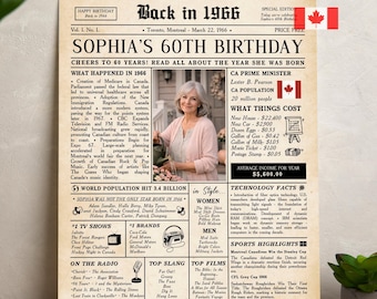 60th Birthday Newspaper Poster, Canada 1966 Facts (Digital Download)
