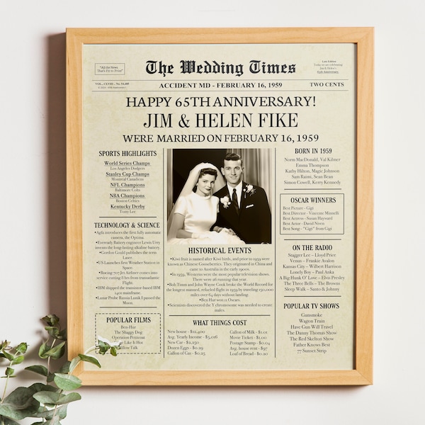 65th anniversary POSTER, 65th anniversary gifts for parents, 65th anniversary decorations, 65th wedding anniversary gift, 1959 anniversary