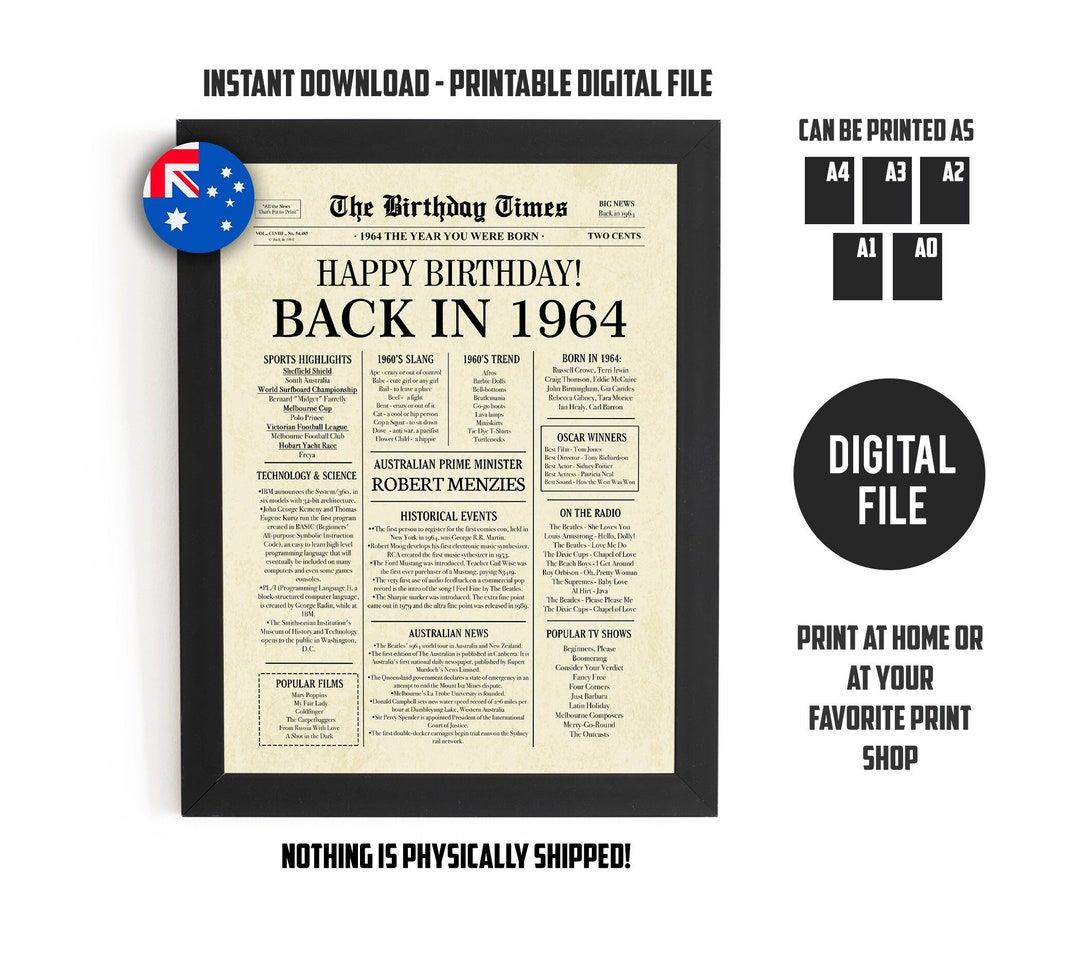 1964 AUSTRALIA 59th Birthday Newspaper - Il 1080xN.4487857404 H51c 