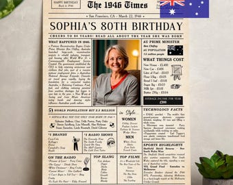Personalised 80th Birthday Australian Newspaper Poster (Digital File)
