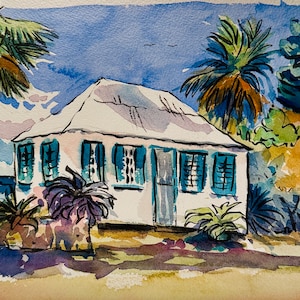 Cayman Cottage - Original Watercolor - 14x11 with Mount