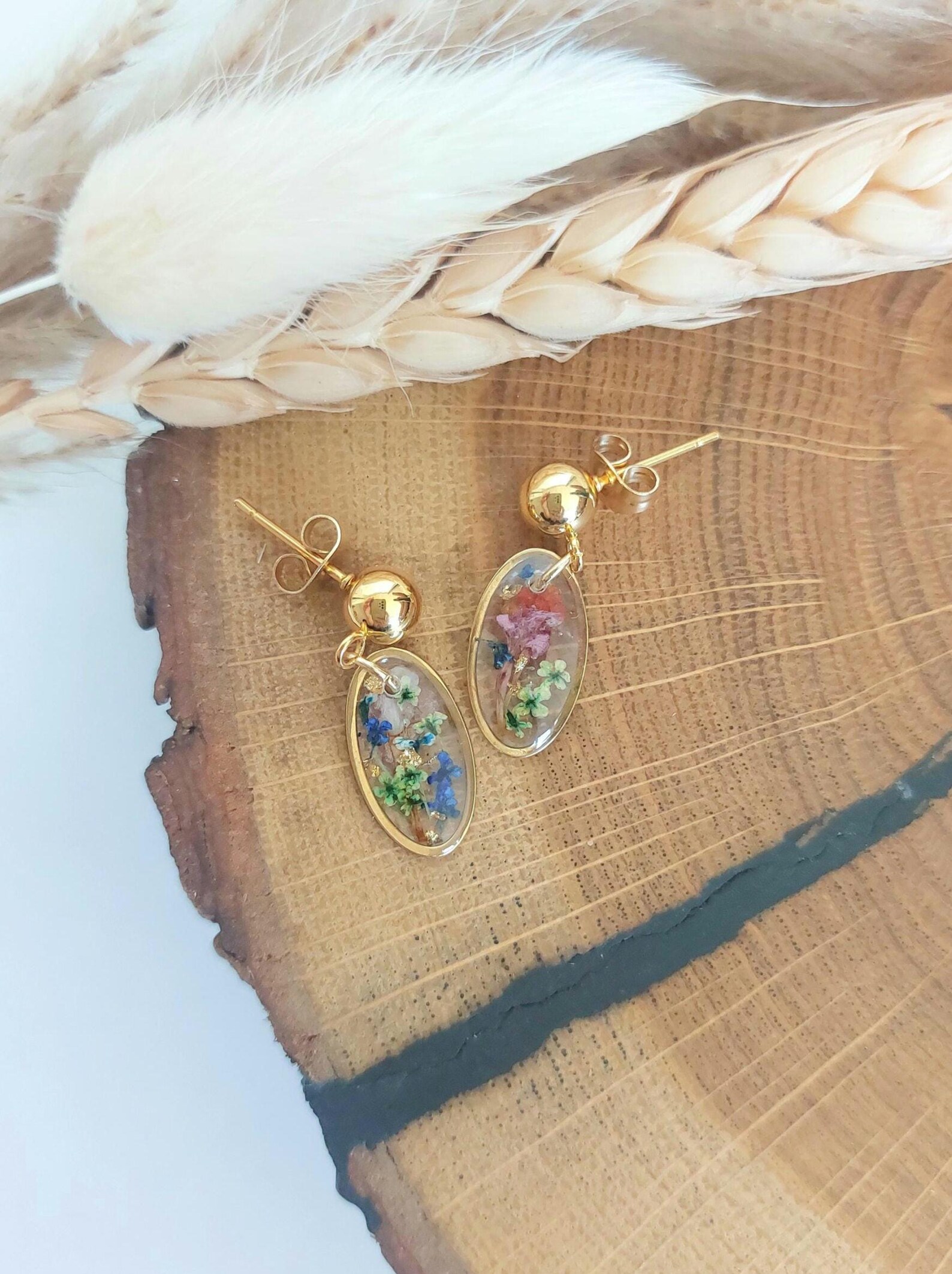 YUOIUX Handgefertigte Blumen-Ohrringe Aus Denim - Blaue Stoff-Blumen Tropfenohrringe