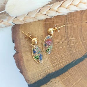 Vergissmeinnicht Ohrringe Aus 14K Vergoldung – Tropfenform, Gepresste Blumen, 33 Mm, Elegant Für Frauen & Mädchen