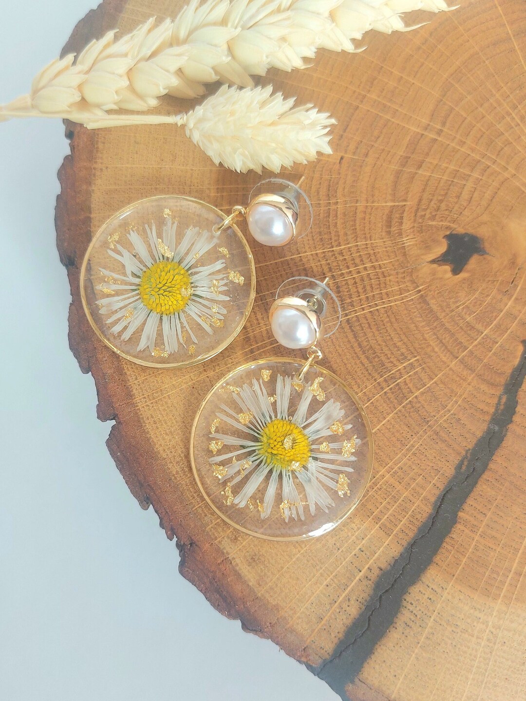 Boho Blumen Ohrringe Aus Raffia - Handgefertigte Sommer Ohrhänger 7,7 Cm