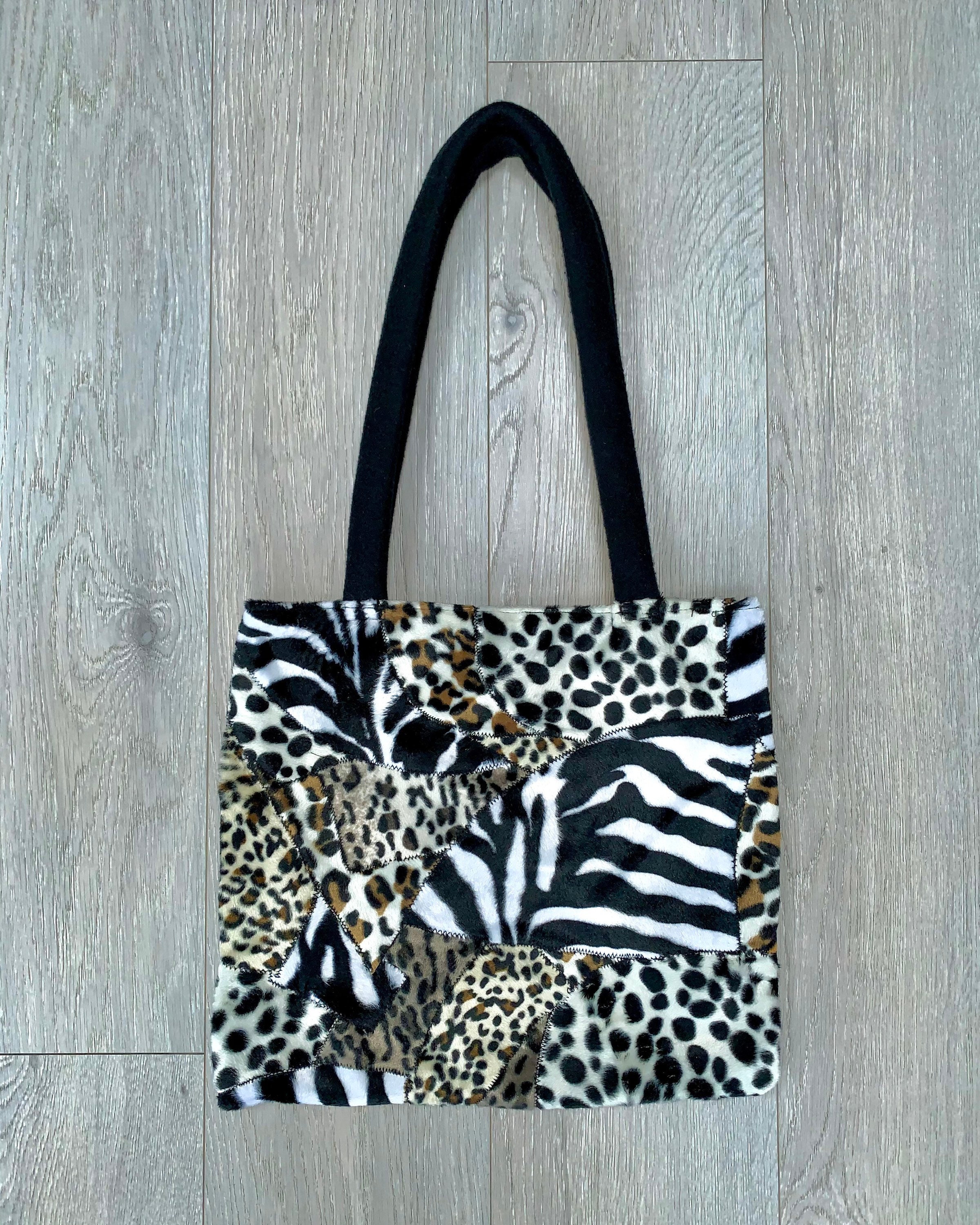 Patchwork Faux Fur Animal Print Tote Bags & Black Tote Bags Etsy