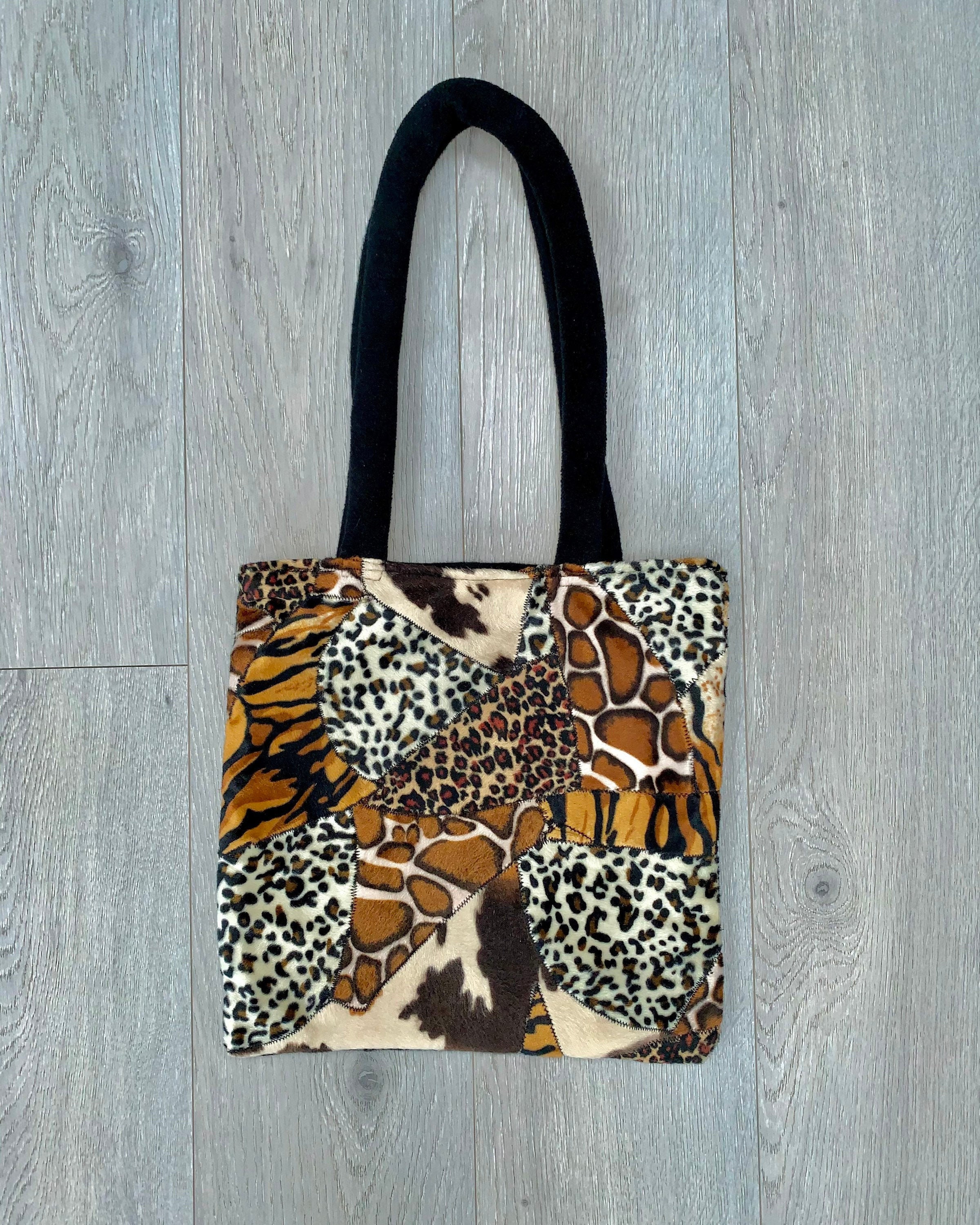 Patchwork Faux Fur Animal Print Tote Bags & Black Tote Bags Etsy