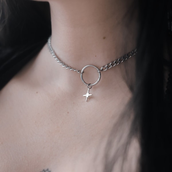 Lunar Strike Choker | Adjustable Chain Silver Gold Alternative Star Celestial Necklace Alt grunge y2k egirl edgy aesthetic