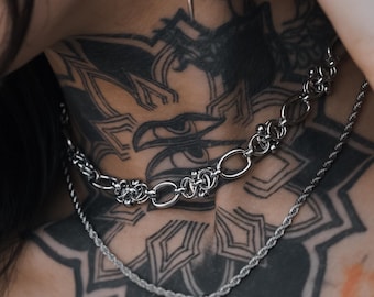 Divine Binding | Stainless Steel Chain Necklace | Unisex Intricate Alt Jewelry | Minimalist Everyday Necklace | Streetwear Layering Gift