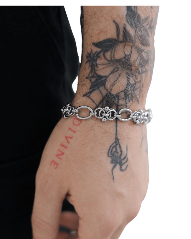 Divine Binding | Edgy Chain Bracelet | Intricate Stainless Steel Jewelry | Punk Grunge Alt Style | Streetwear Layering Jewelry for Him/Her image 1